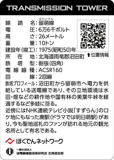 北海道鉄塔カード第1弾 '23「雪灯」のカード「留萌線No.27」(裏面)