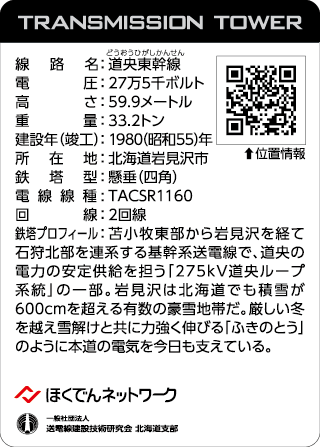 北海道鉄塔カード第2弾 '24「逢春」のカード「道央東幹線No.157」(裏面)