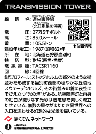 北海道鉄塔カード第4弾 ’26「夏宵」のカード「道央東幹線No.246 / 北江別線No.9」(裏面)