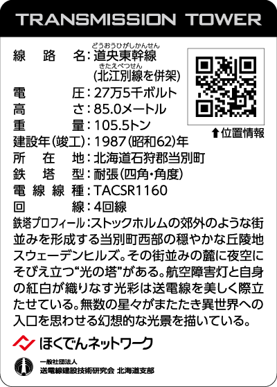 北海道鉄塔カード第4弾 ’26「夏宵」のカード「道央東幹線No.246 / 北江別線No.9」(裏面)