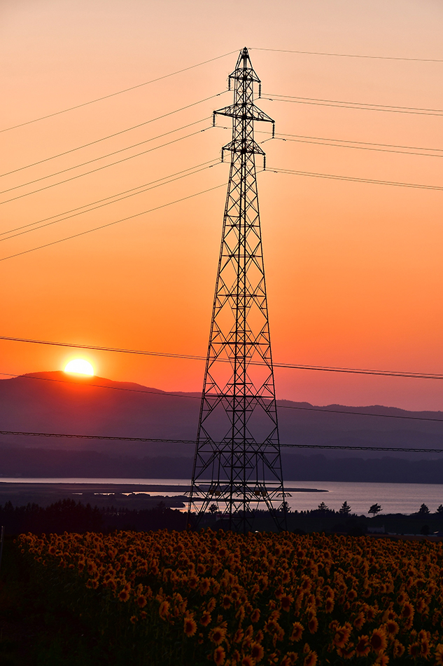 夏にそびえる北海道の鉄塔 100基　鉄塔写真